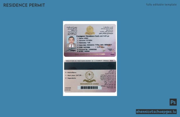 Beispielvorschau der Aufenthaltskarte 2 für Irakisch-Kurdistan
